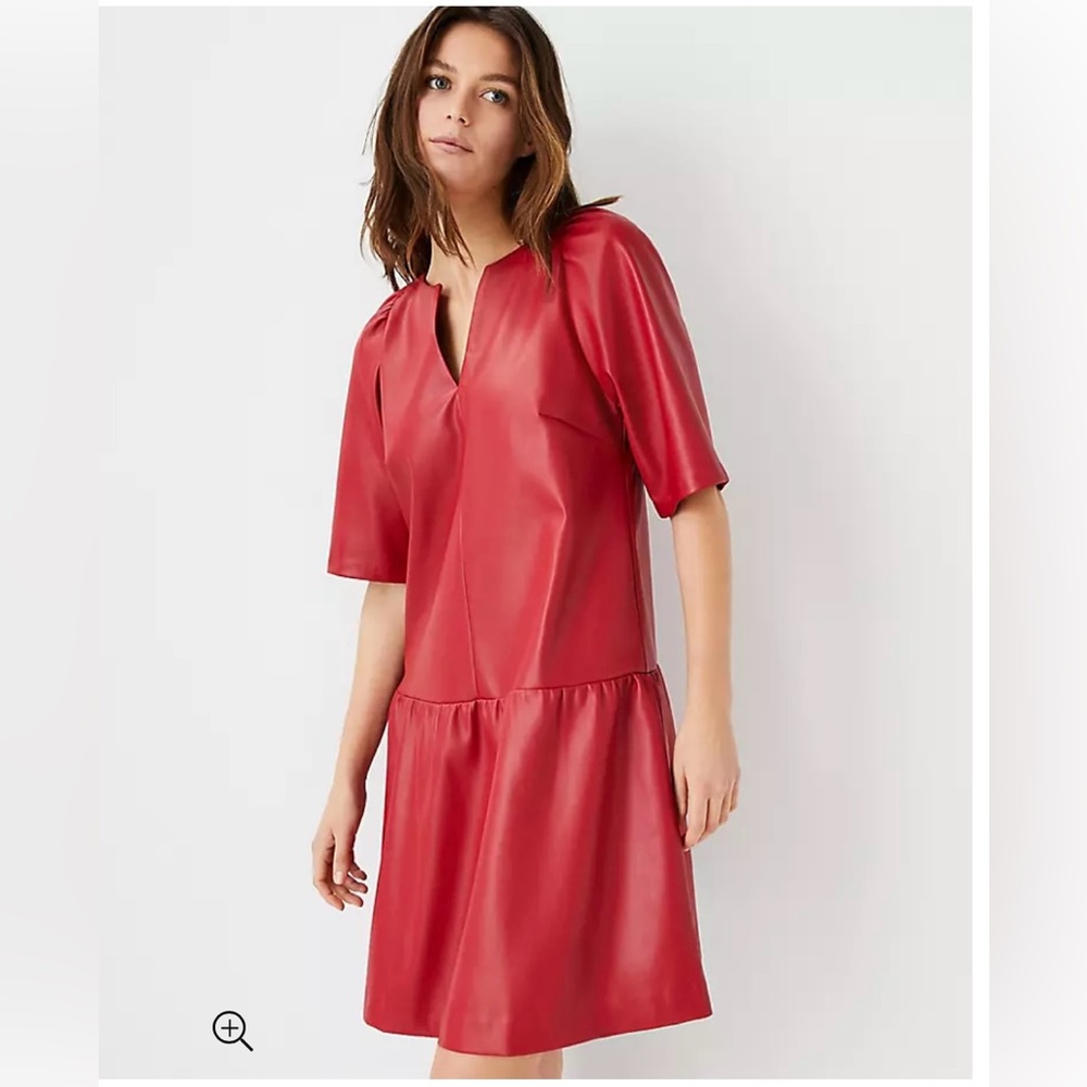 Ann Taylor Red Faux Leather Peplum dress NWOT